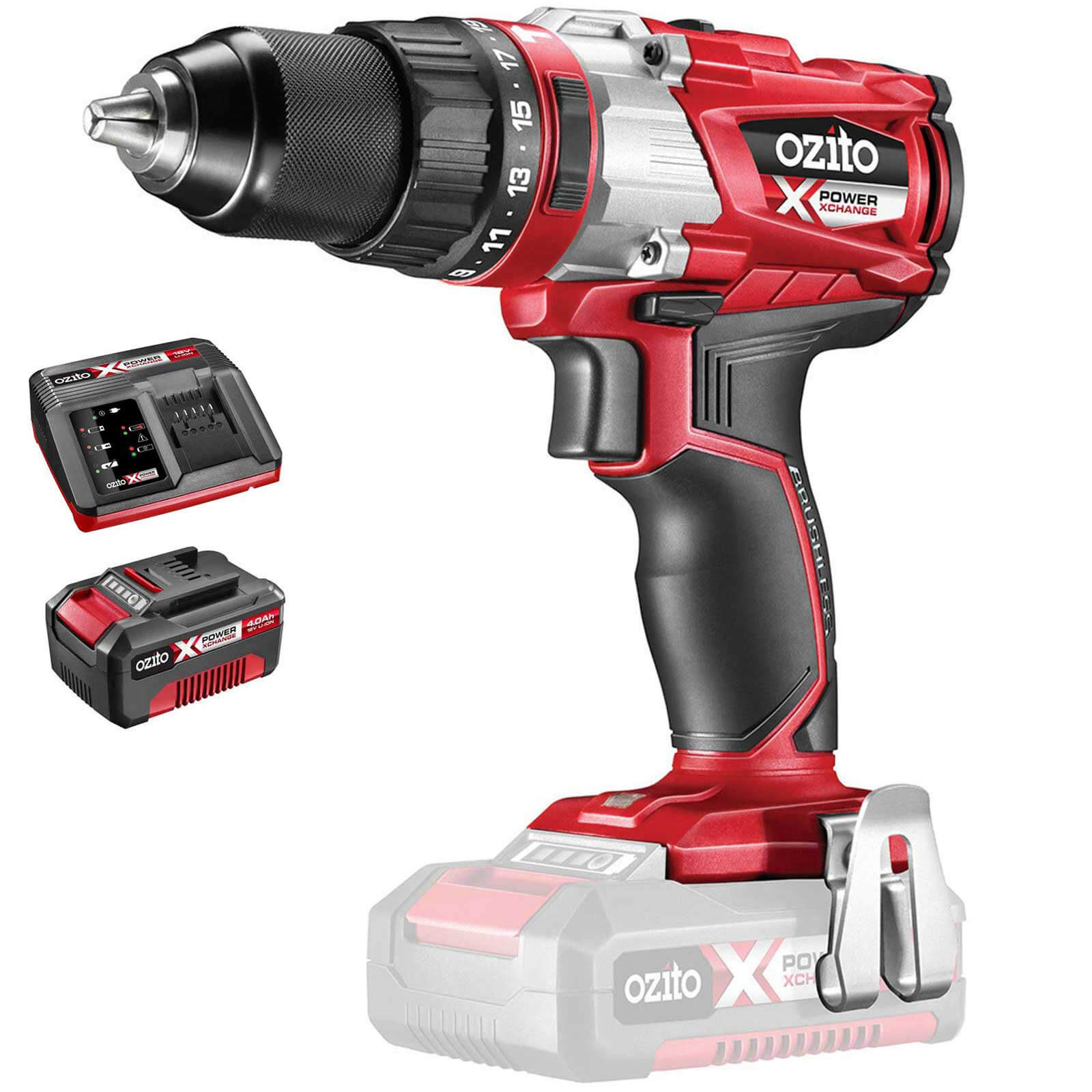 Image of Ozito PXBHS 18v Cordless Brushless Combi Drill 1 x 4ah Li-ion Charger No Case