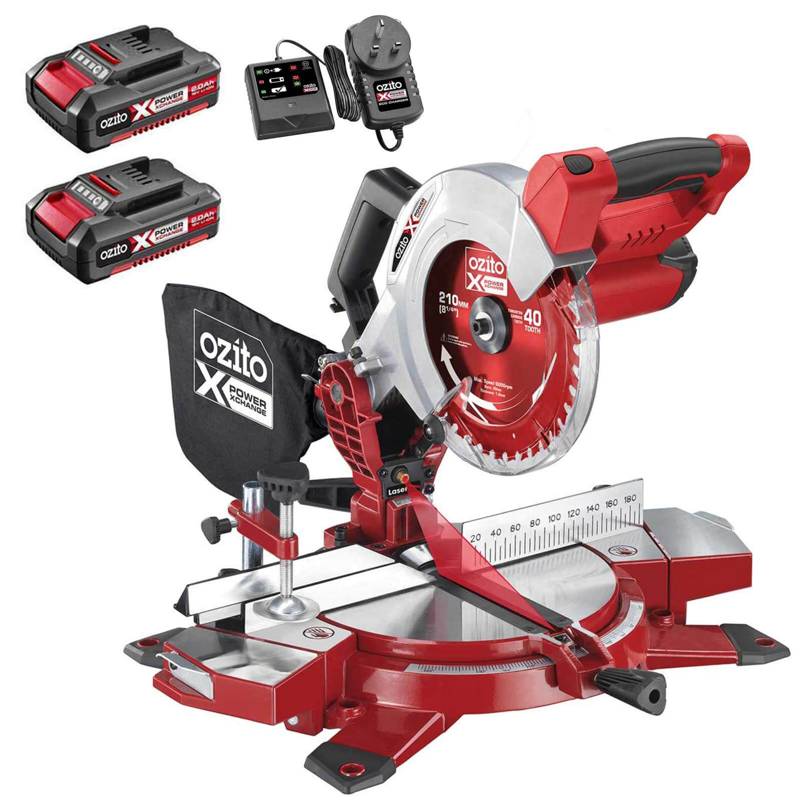 Image of Ozito PXCMSS 18v Cordless Compound Mitre Saw 210mm 2 x 2ah Li-ion Charger No Case
