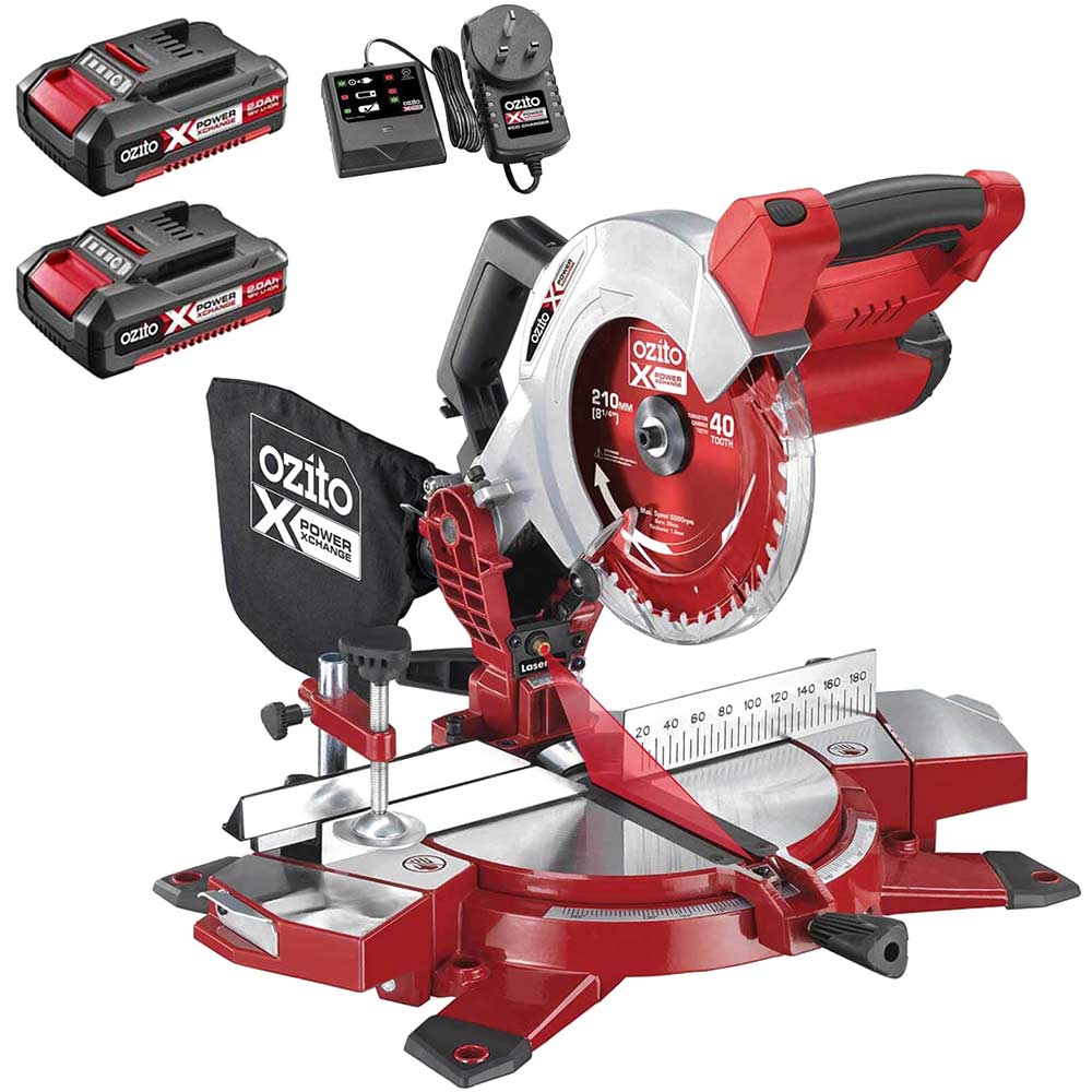 Ozito PXCMSS 18v Cordless Compound Mitre Saw 210mm 2 x 2ah Li-ion Battery Charger No Case