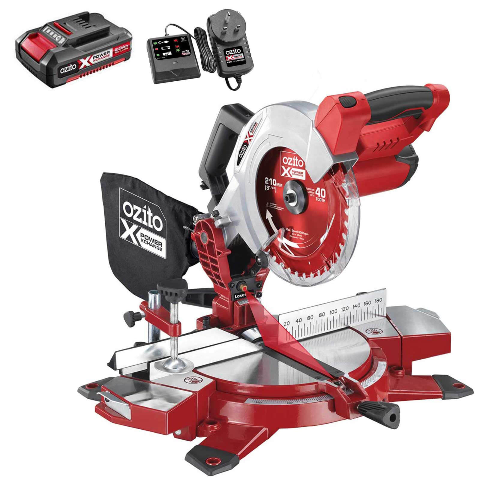 Image of Ozito PXCMSS 18v Cordless Compound Mitre Saw 210mm 1 x 2ah Li-ion Charger No Case