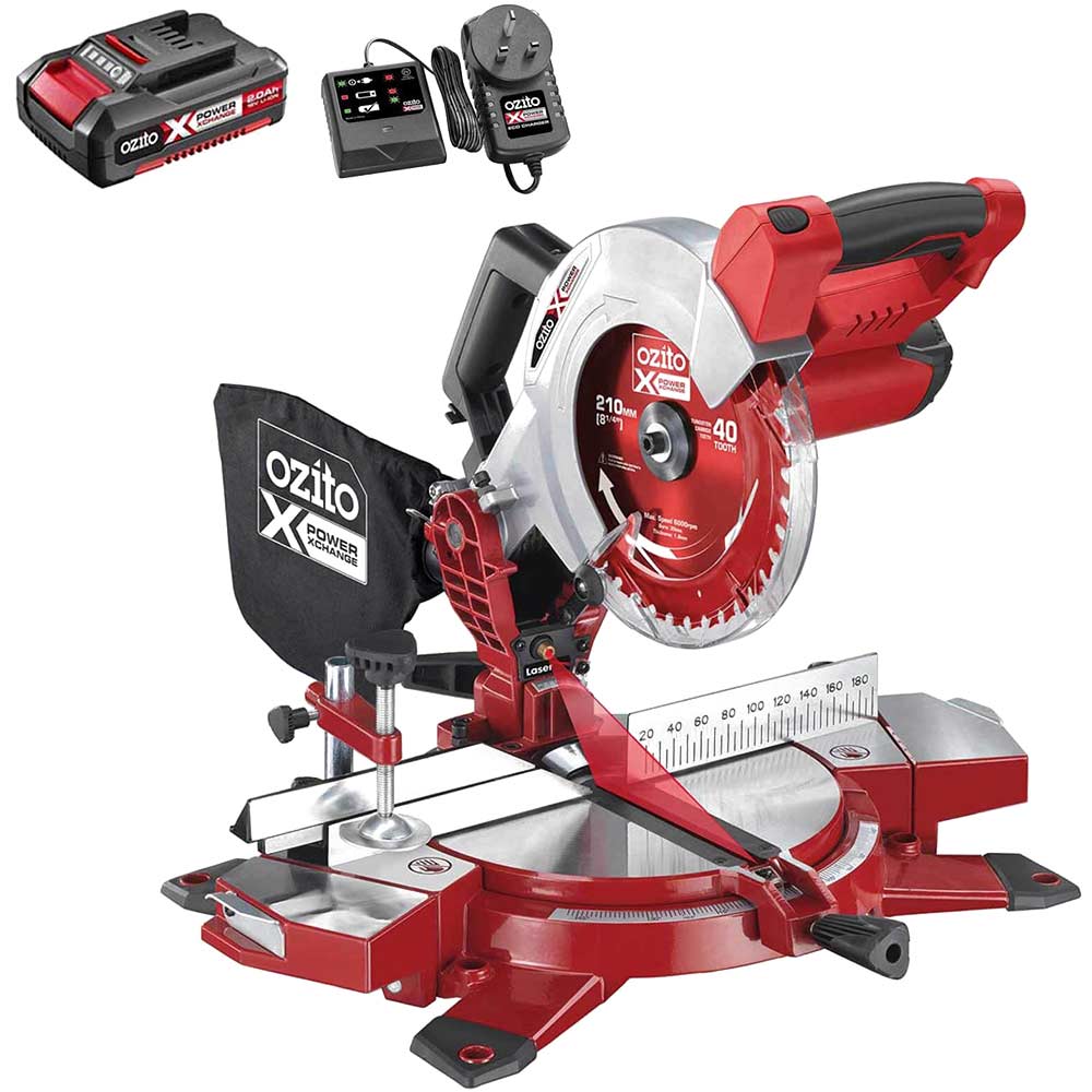 Image of Ozito PXCMSS 18v Cordless Compound Mitre Saw 210mm 1 x 2ah Li-ion Charger No Case