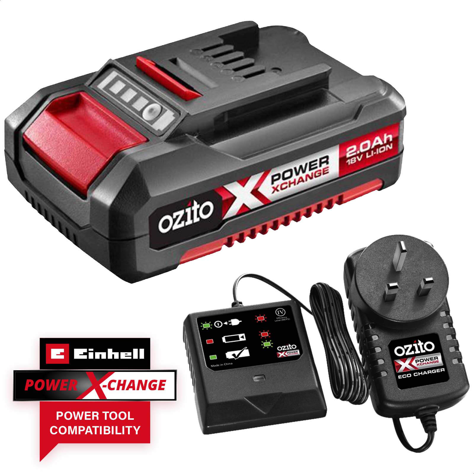 Image of Ozito Genuine 18v Cordless Power X-Change Li-ion Battery 2ah and Eco Charger 2ah