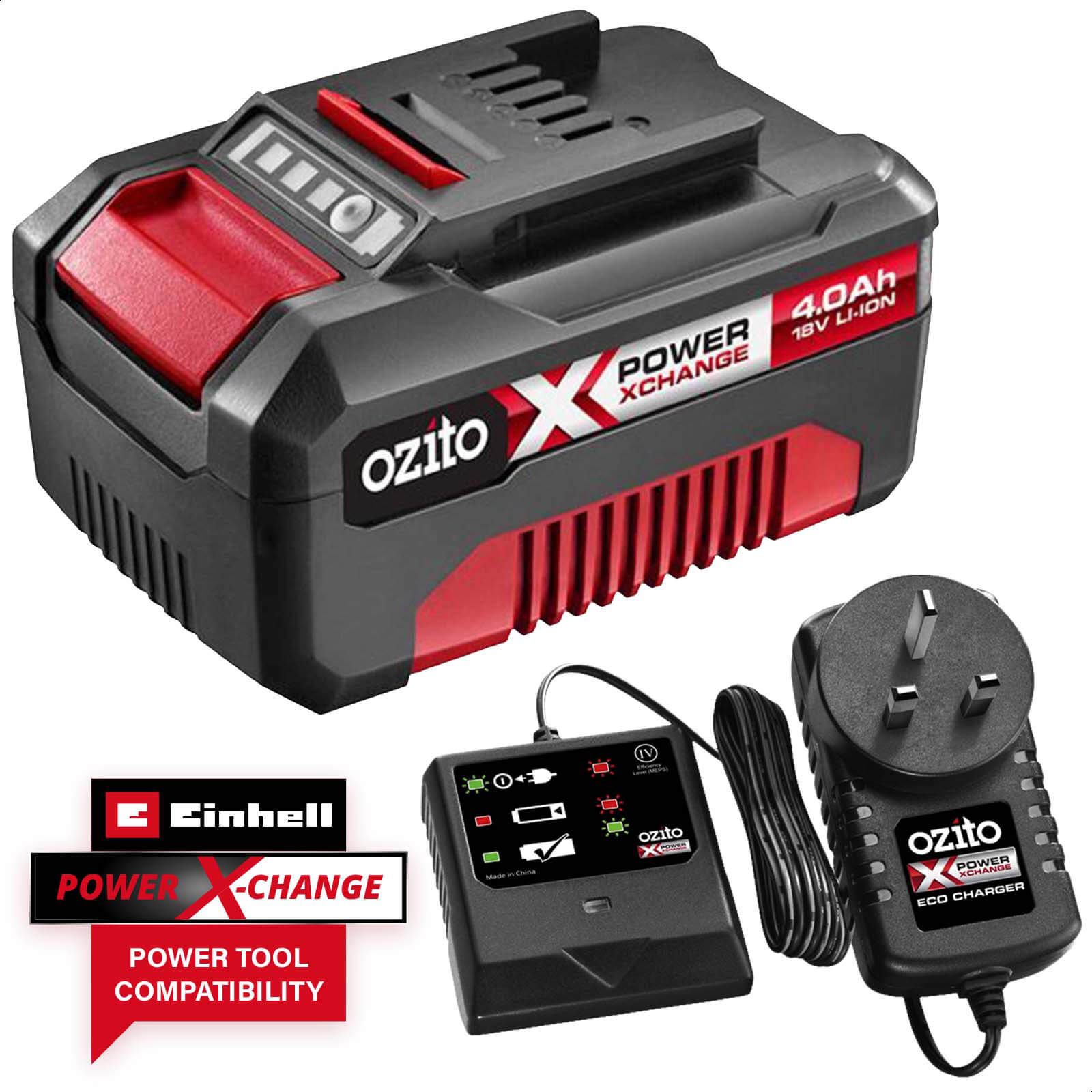 Image of Ozito Genuine 18v Cordless Power X-Change Li-ion Battery 4ah and Eco Charger 4ah