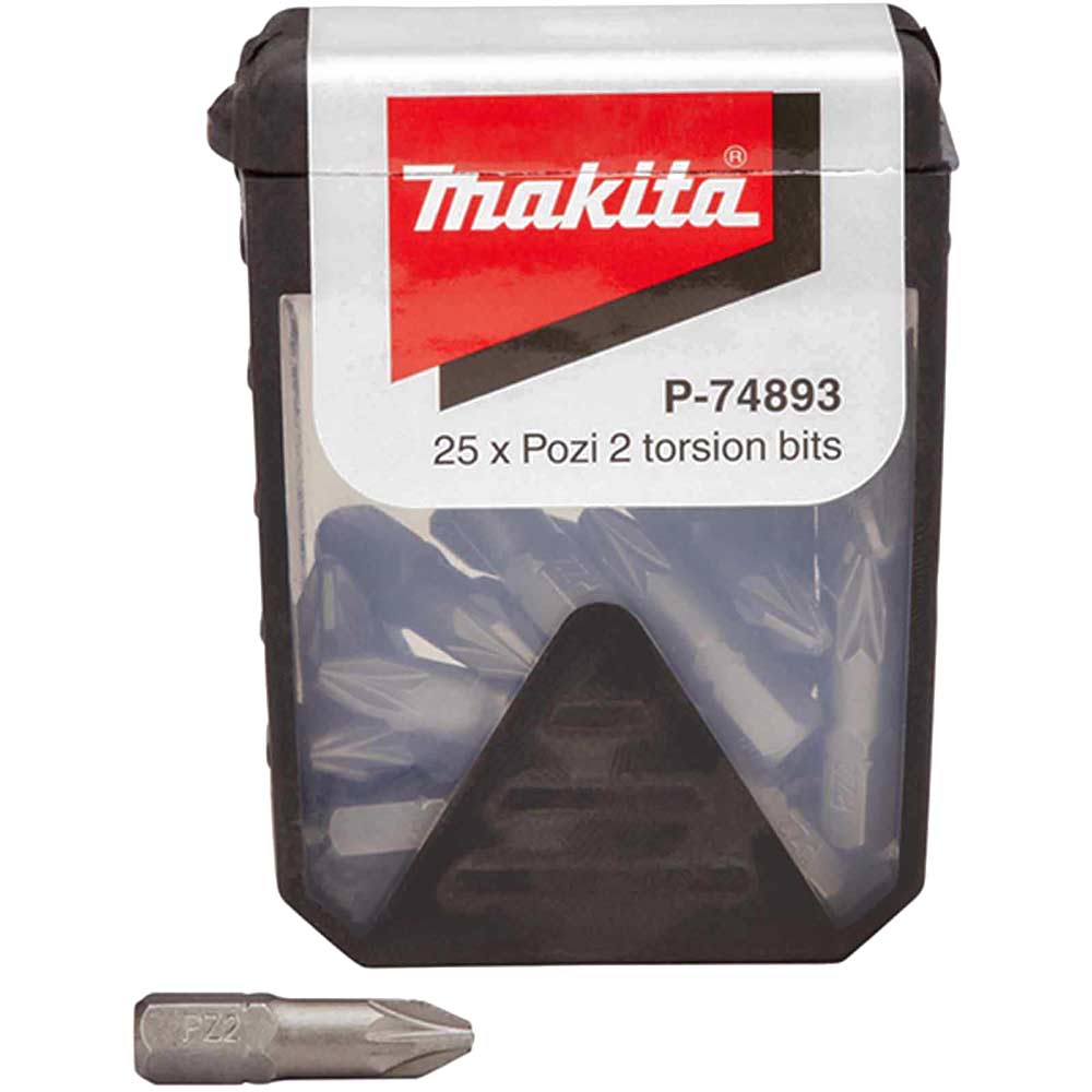 Image of Makita Torsion Pozi Screwdriver Bits PZ2 25mm Pack of 25