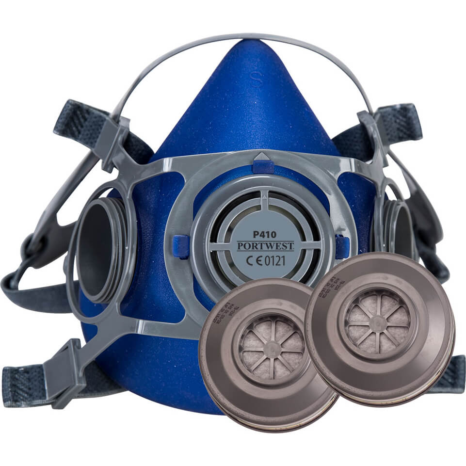 Image of Portwest Auckland Half Face Respirator and P970 Combination Filters Blue M