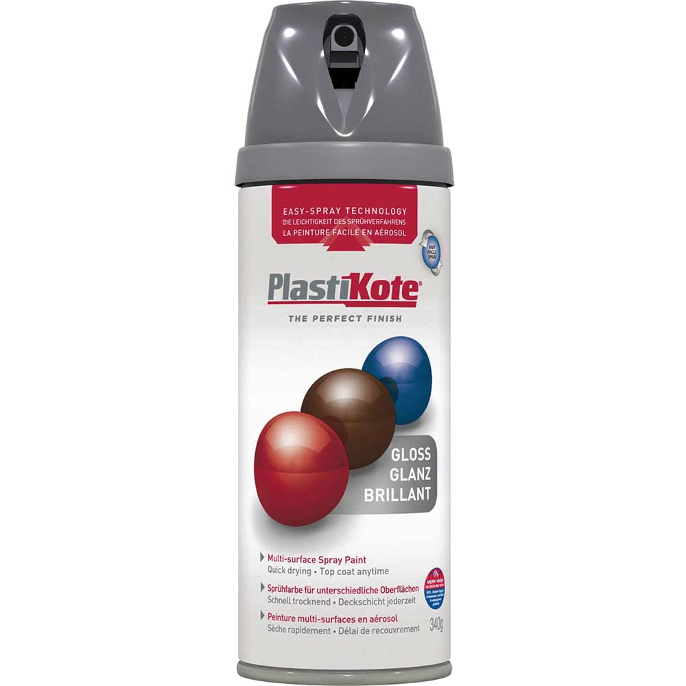 Image of Plastikote Premium Gloss Aerosol Spray Paint Medium Grey 400ml