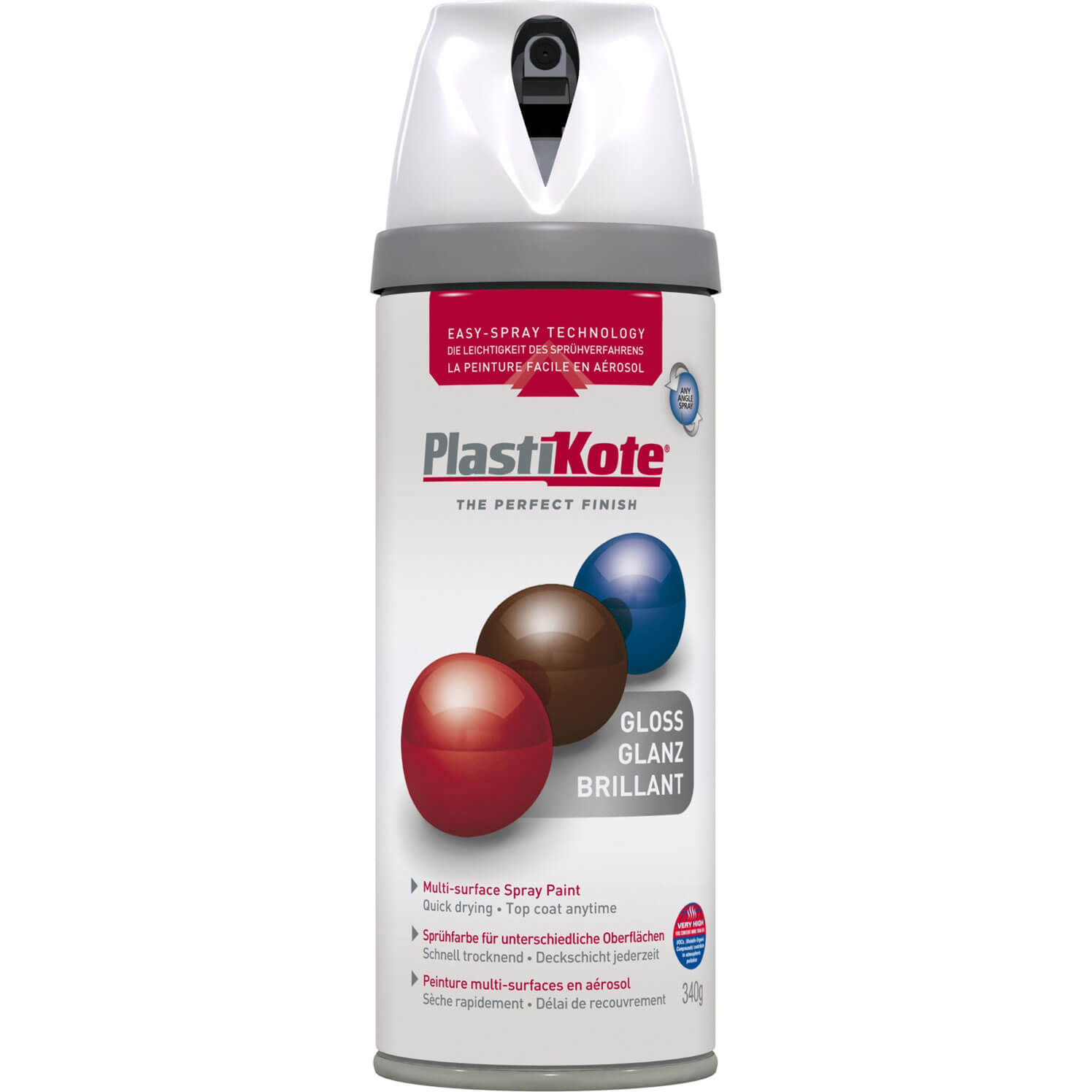 Image of Plastikote Premium Gloss Aerosol Spray Paint White 400ml