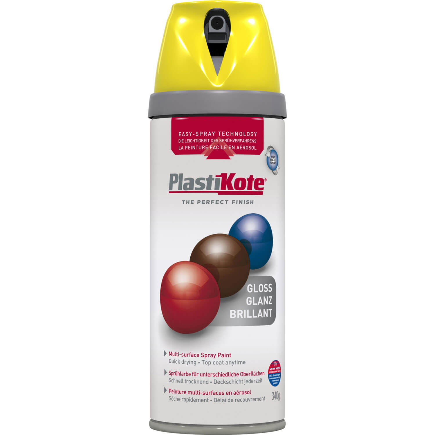 Image of Plastikote Premium Gloss Aerosol Spray Paint New Yellow 400ml