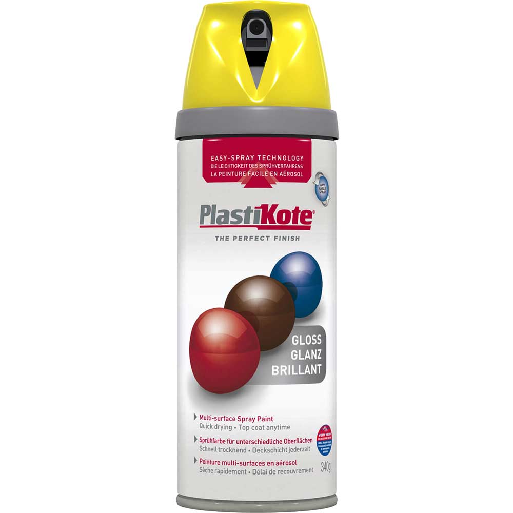 Image of Plastikote Premium Gloss Aerosol Spray Paint New Yellow 400ml