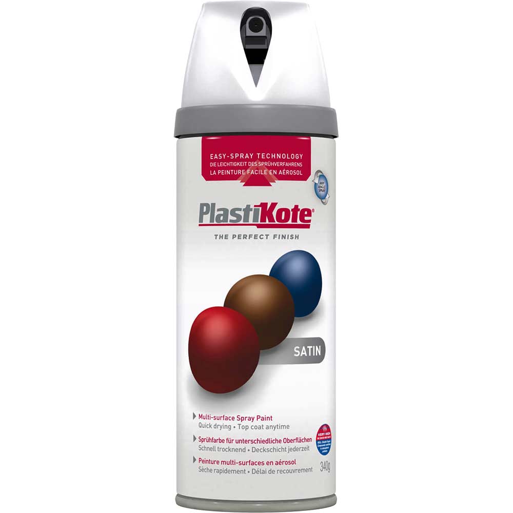 Image of Plastikote Premium Satin Aerosol Spray Paint White 400ml