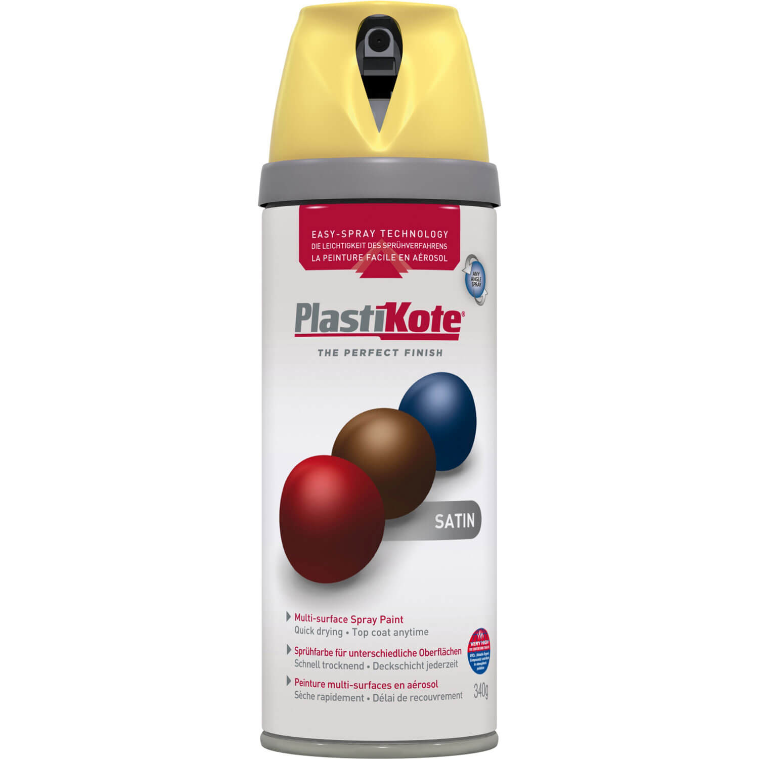 Image of Plastikote Premium Satin Aerosol Spray Paint Daffodil 400ml