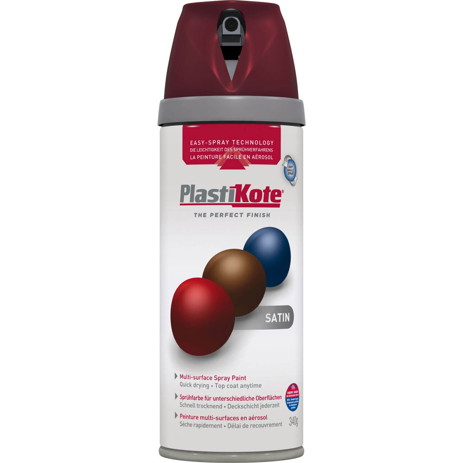 Image of Plastikote Premium Satin Aerosol Spray Paint Wine Red 400ml
