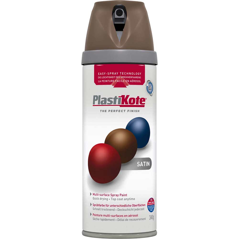 Image of Plastikote Premium Satin Aerosol Spray Paint Chocolate 400ml