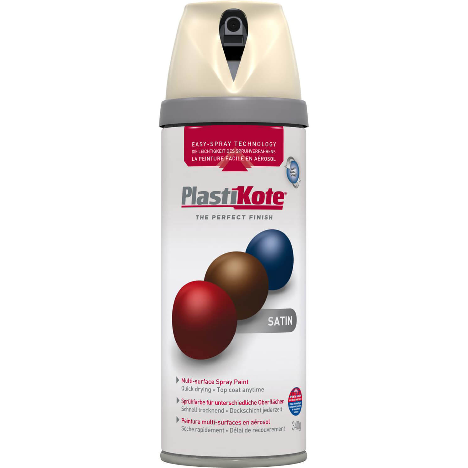 Image of Plastikote Premium Satin Aerosol Spray Paint Grey Beige 400ml