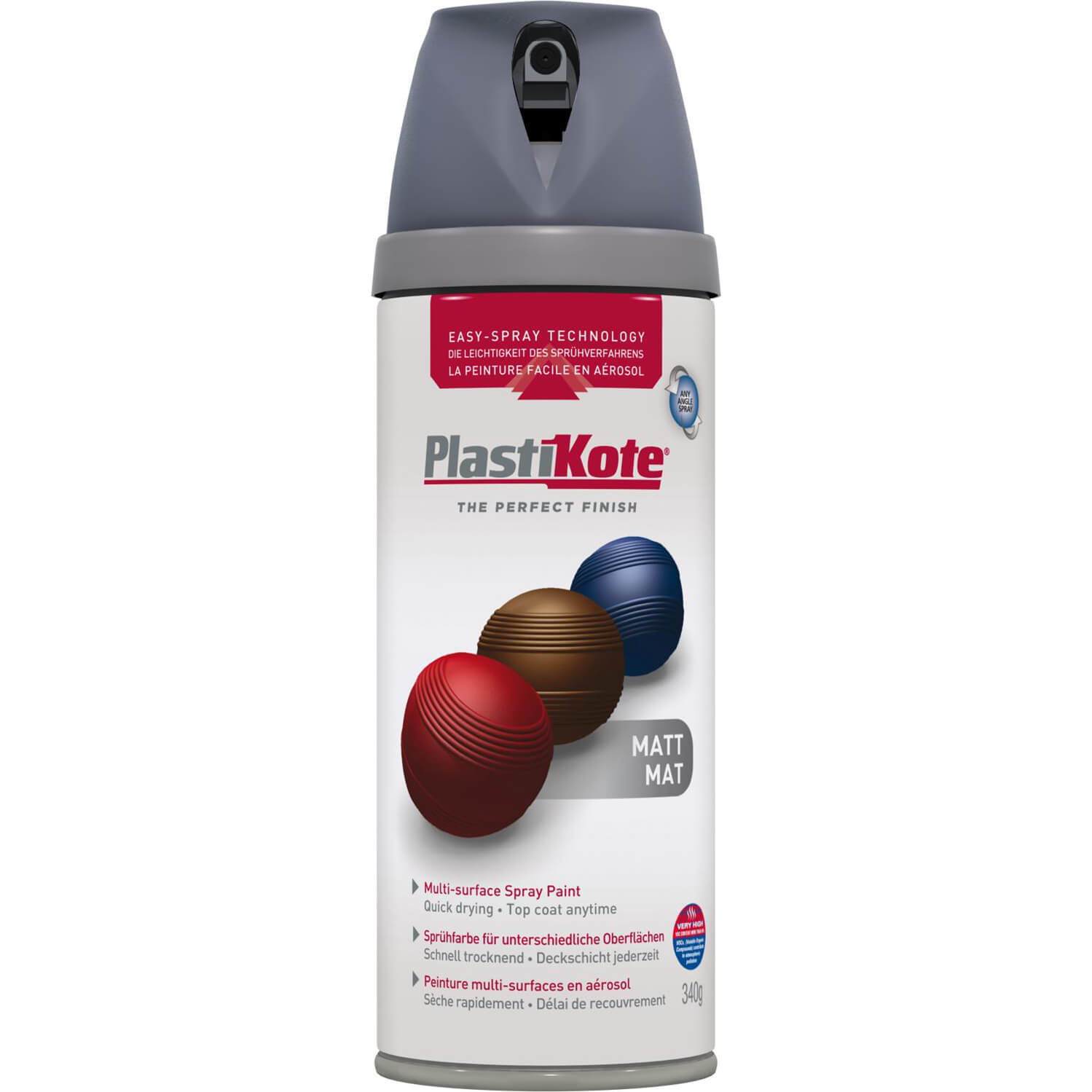 Image of Plastikote Premium Matt Aerosol Spray Paint Grey 400ml