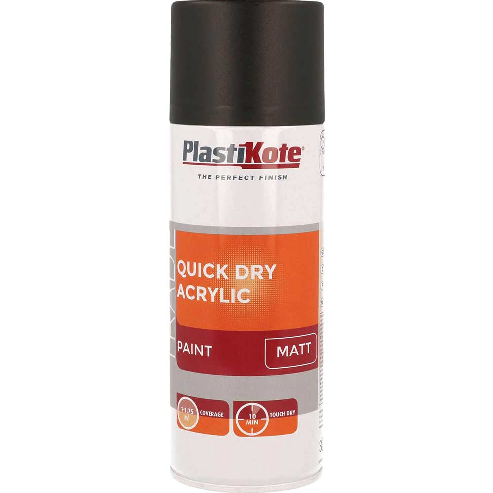 Plastikote Trade Quick Dry Acrylic Spray Paint Matt Black 400ml