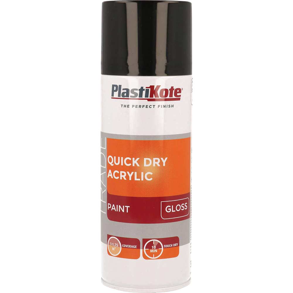 Plastikote Trade Quick Dry Acrylic Spray Paint Gloss Black 400ml