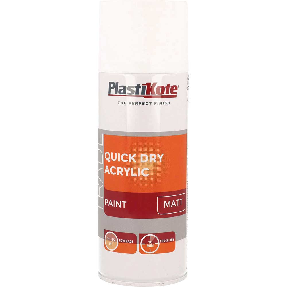 Plastikote Trade Quick Dry Acrylic Spray Paint Matt White 400ml