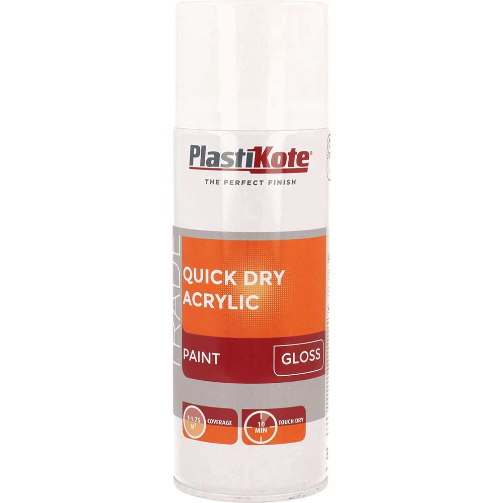 Plastikote Trade Quick Dry Acrylic Spray Paint Gloss White 400ml