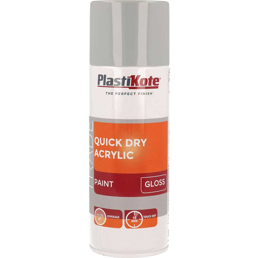 Plastikote Trade Quick Dry Acrylic Spray Paint Gloss Grey 400ml