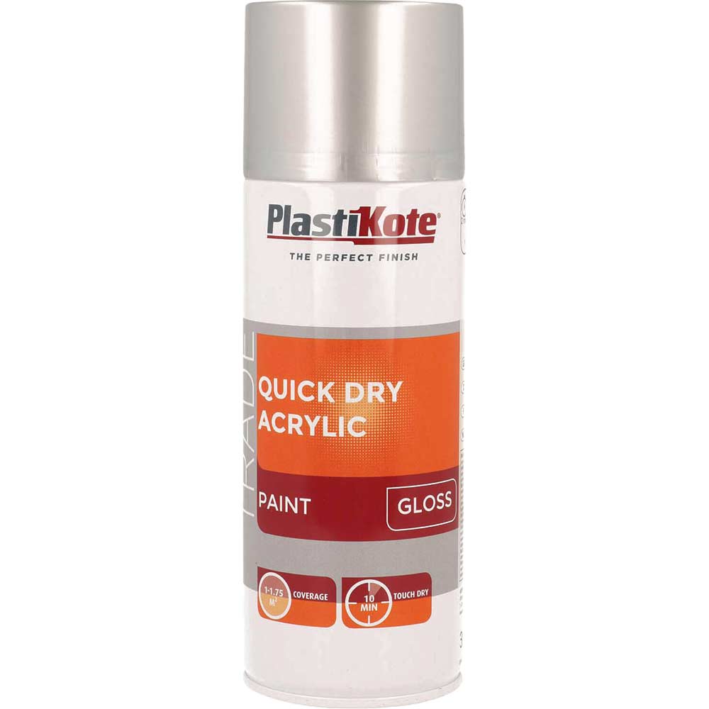 Plastikote Trade Quick Dry Acrylic Spray Paint Gloss Silver 400ml