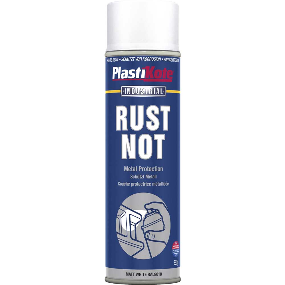 Image of Plastikote Rust Not Aerosol Spray Paint Matt White 500ml