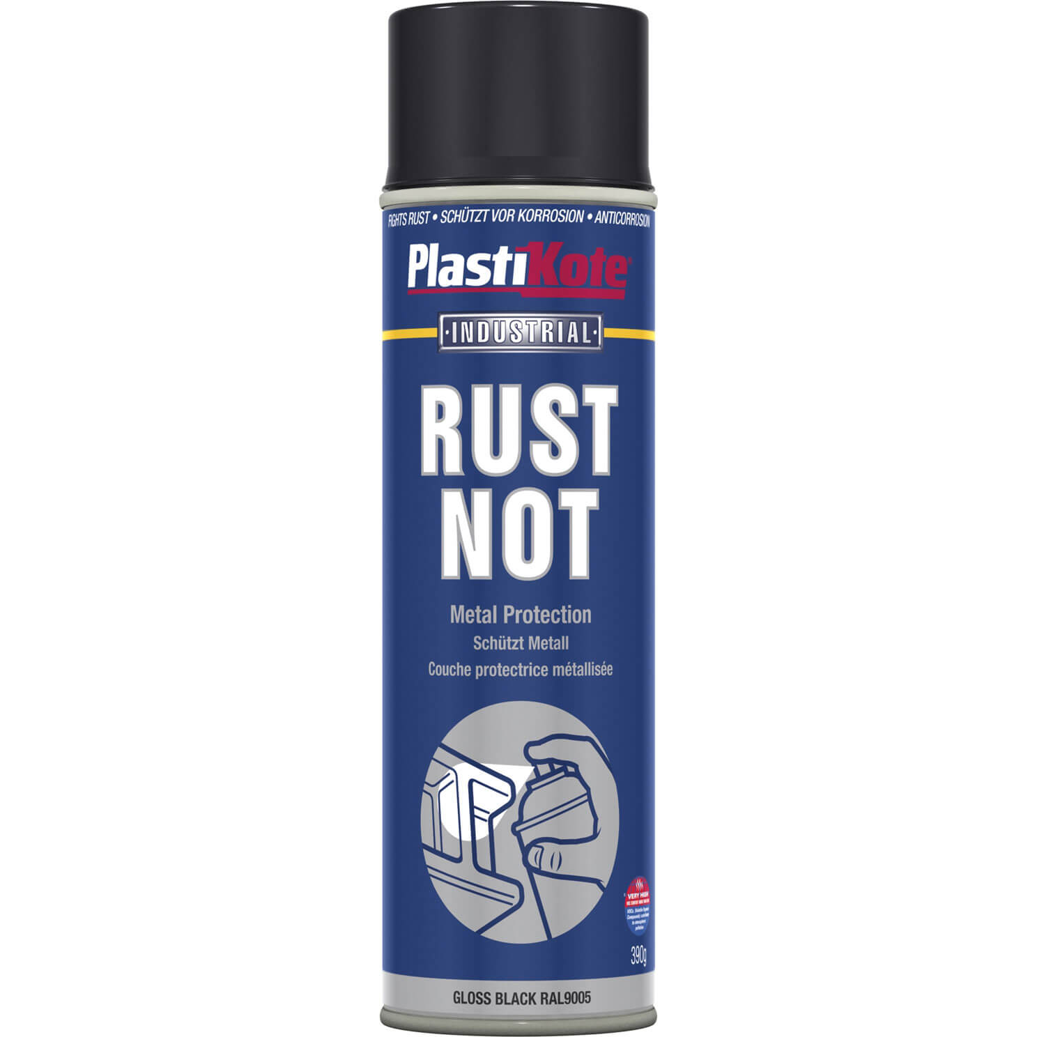 Image of Plastikote Rust Not Aerosol Spray Paint Gloss Black 500ml