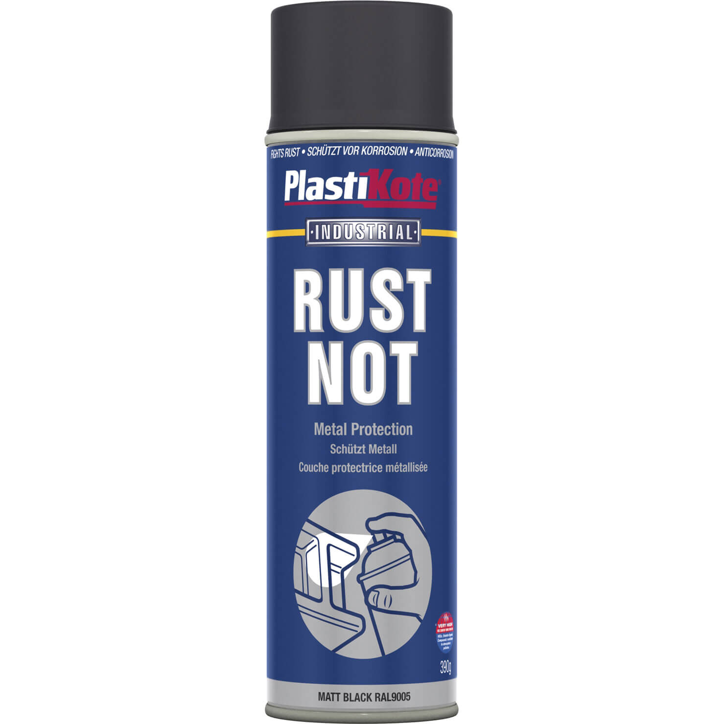 Image of Plastikote Rust Not Aerosol Spray Paint Matt Black 500ml