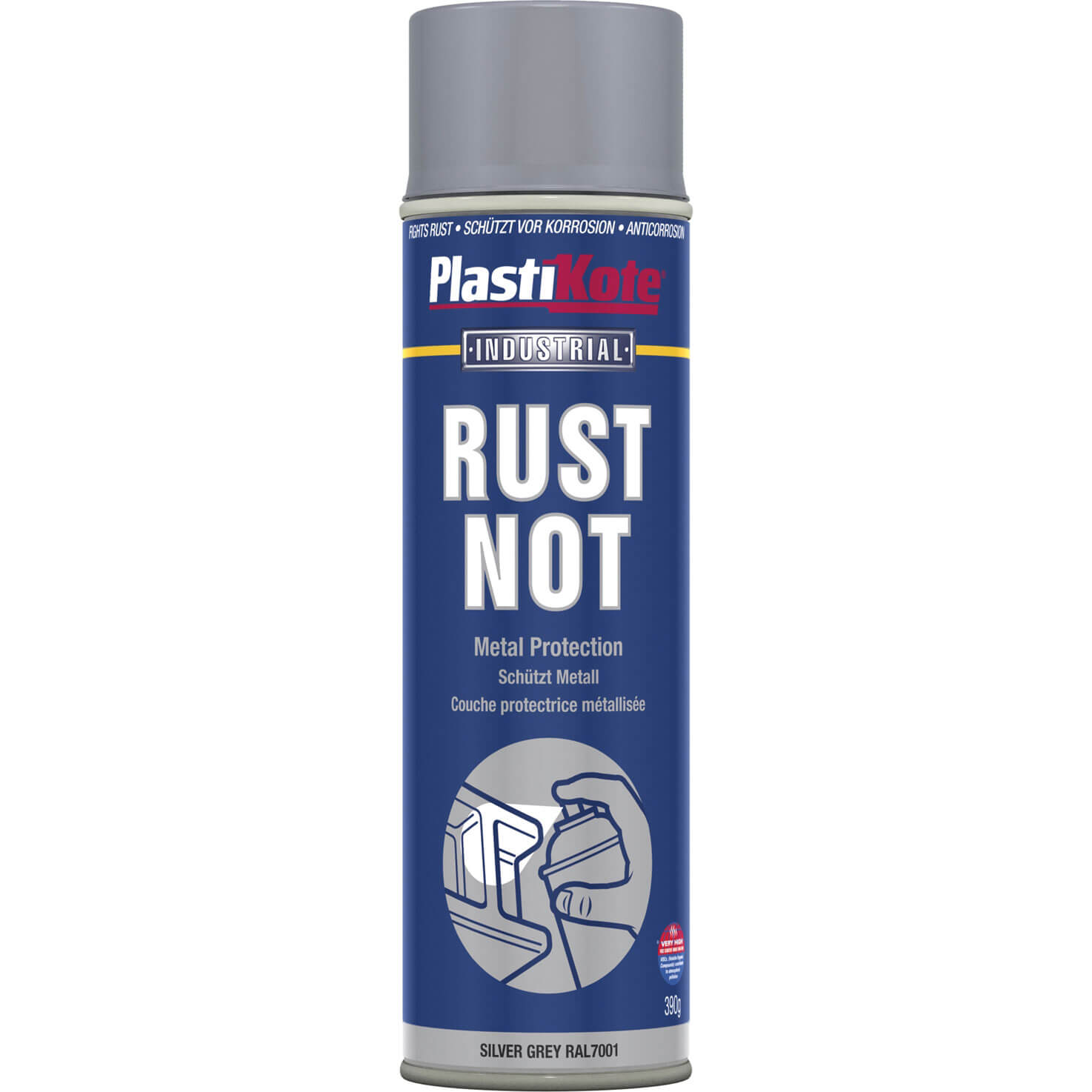 Image of Plastikote Rust Not Aerosol Spray Paint Silver Grey 500ml