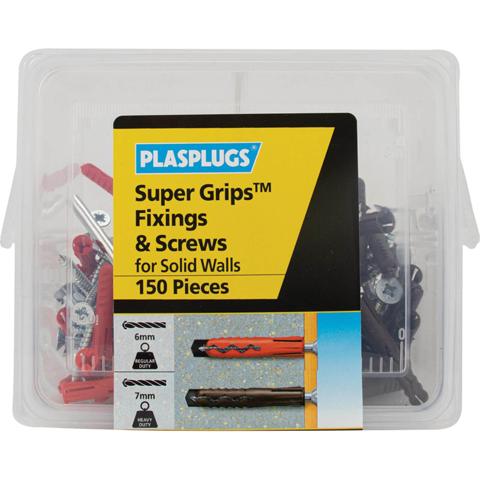 Image of Plasplugs 150 Piece Super Grips Fixings and Screws Kit for Solid Walls