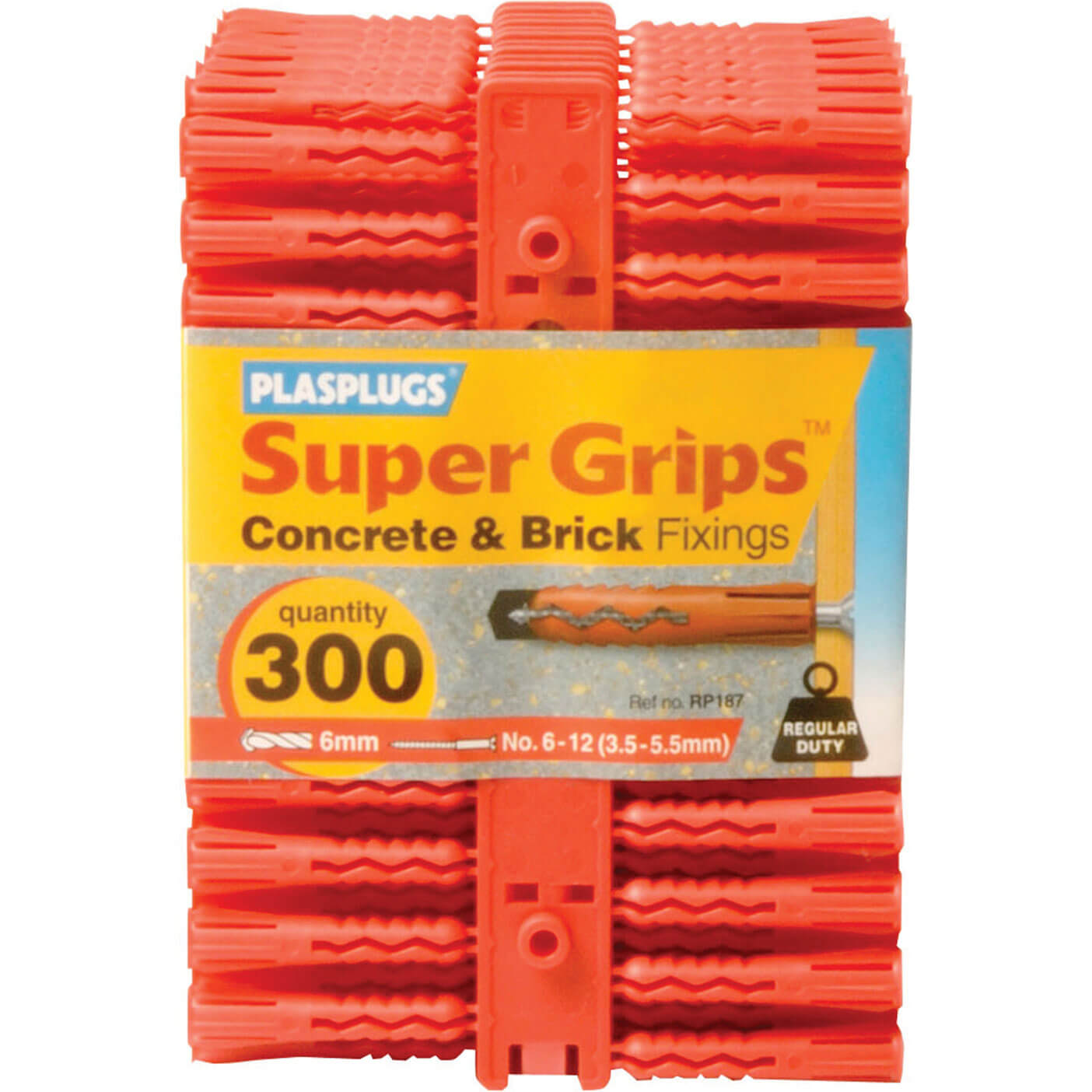 Image of Plasplugs Regular Duty Super Grips Concrete and Brick Fixings RED Pack of 300