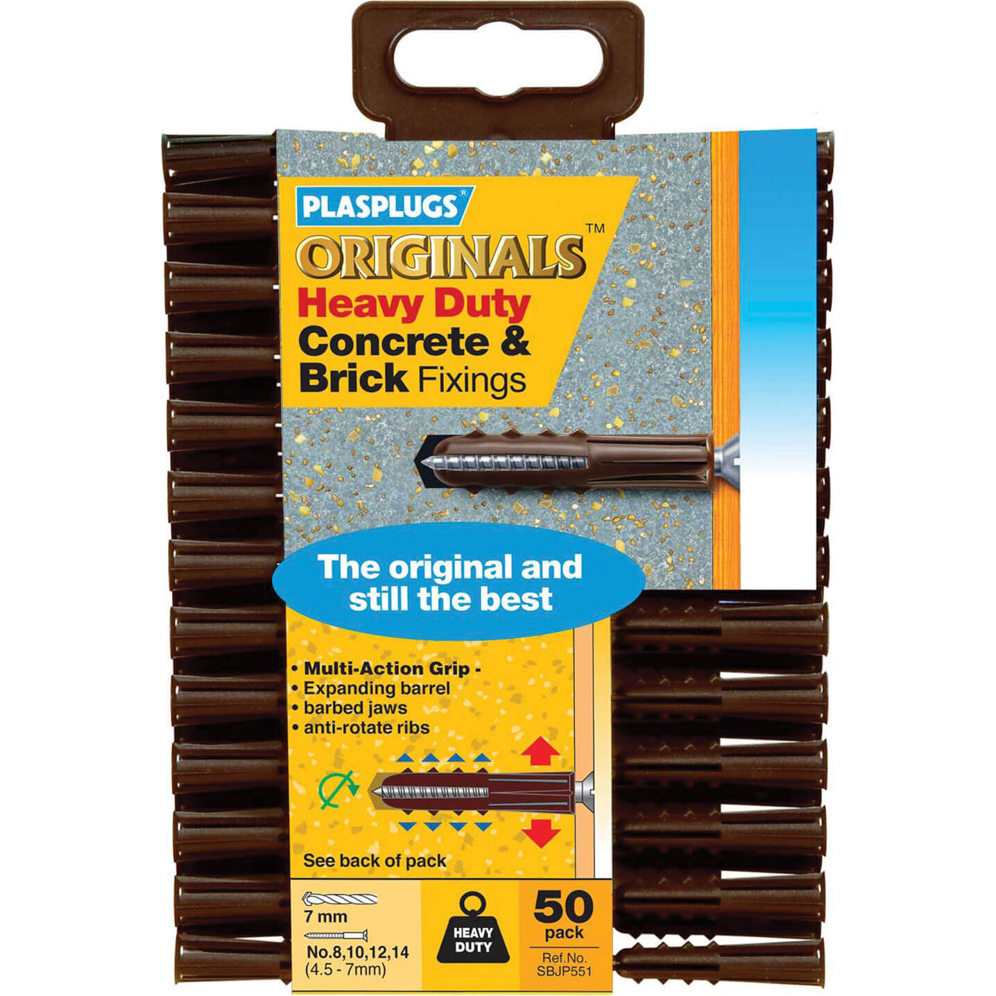 Image of Plasplugs Heavy Duty Multifix Concrete and Brick Fixings Pack of 50