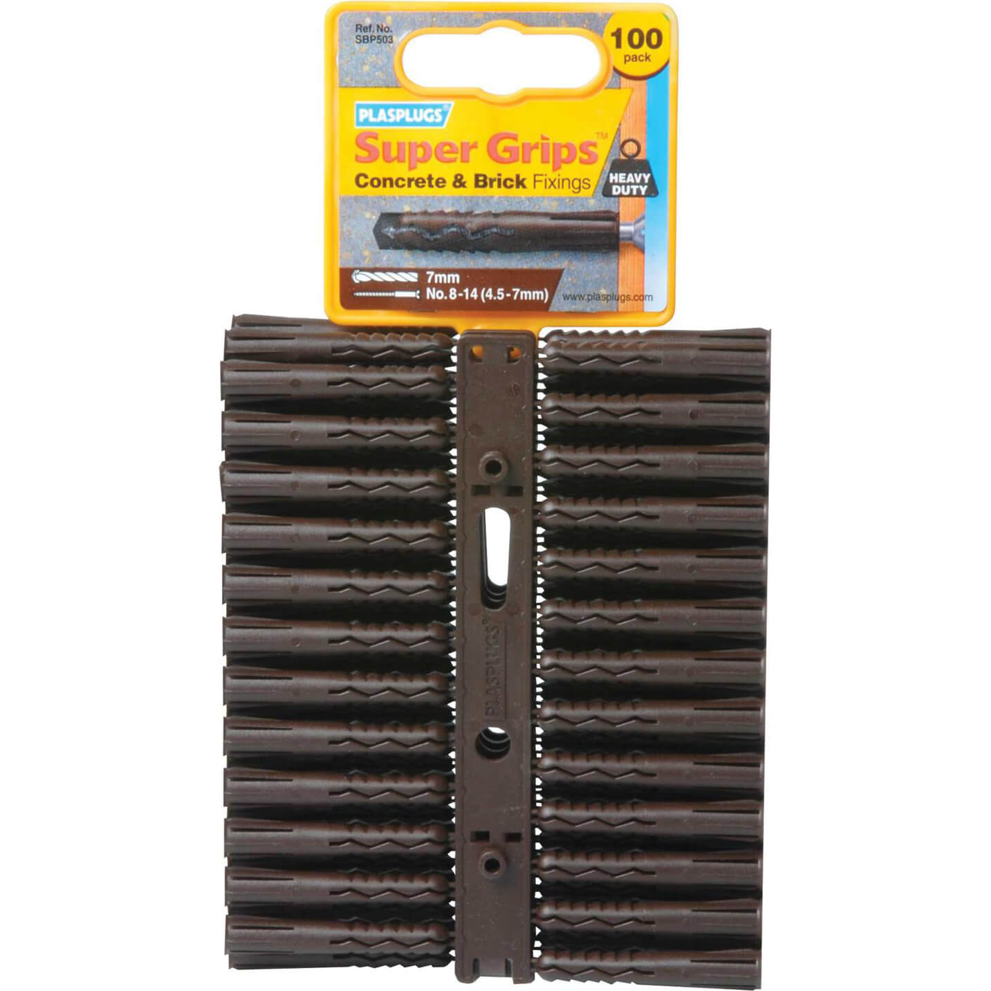 Image of Plasplugs Heavy Duty Super Grips Concrete and Brick Fixings Pack of 100