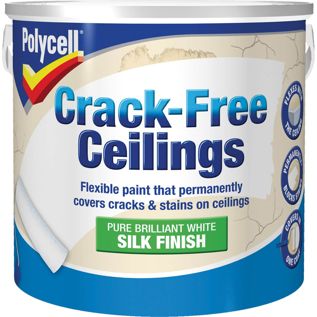 Image of Polycell Crack Free Ceiling Paint Smooth Silk 2.5l