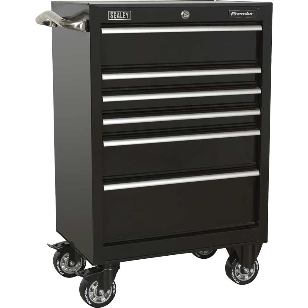 Sealey Premier Heavy Duty 6 Drawer Roller Cabinet Black in UK Specification