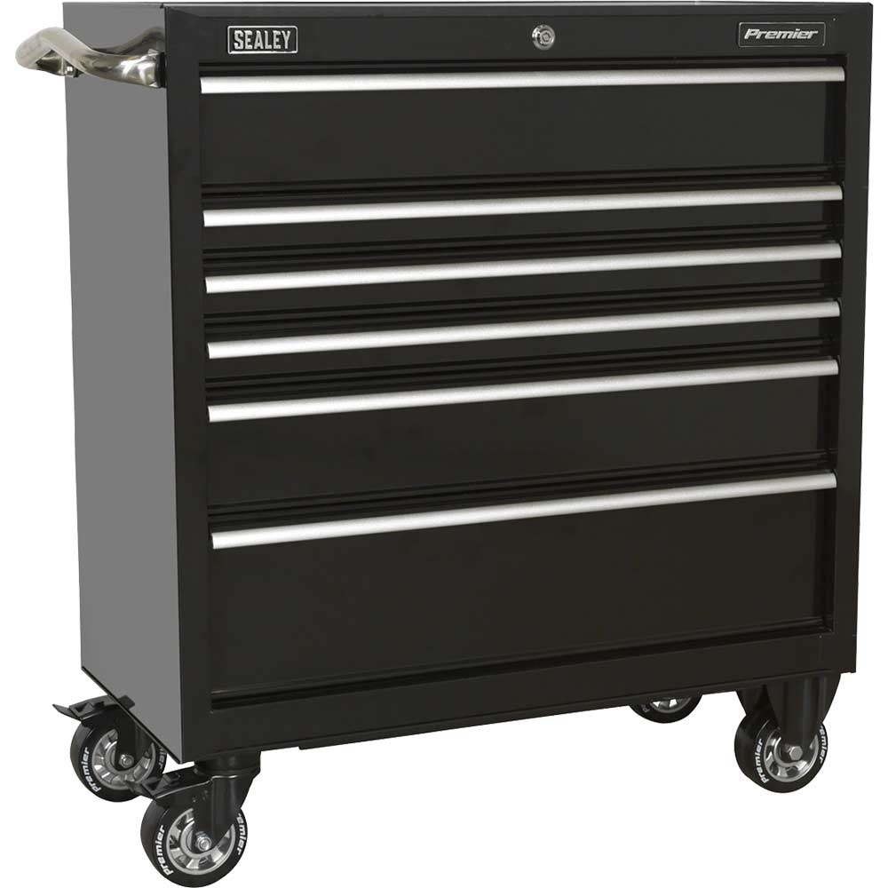 Sealey Premier Heavy Duty 6 Drawer Roller Cabinet Black in UK Specification