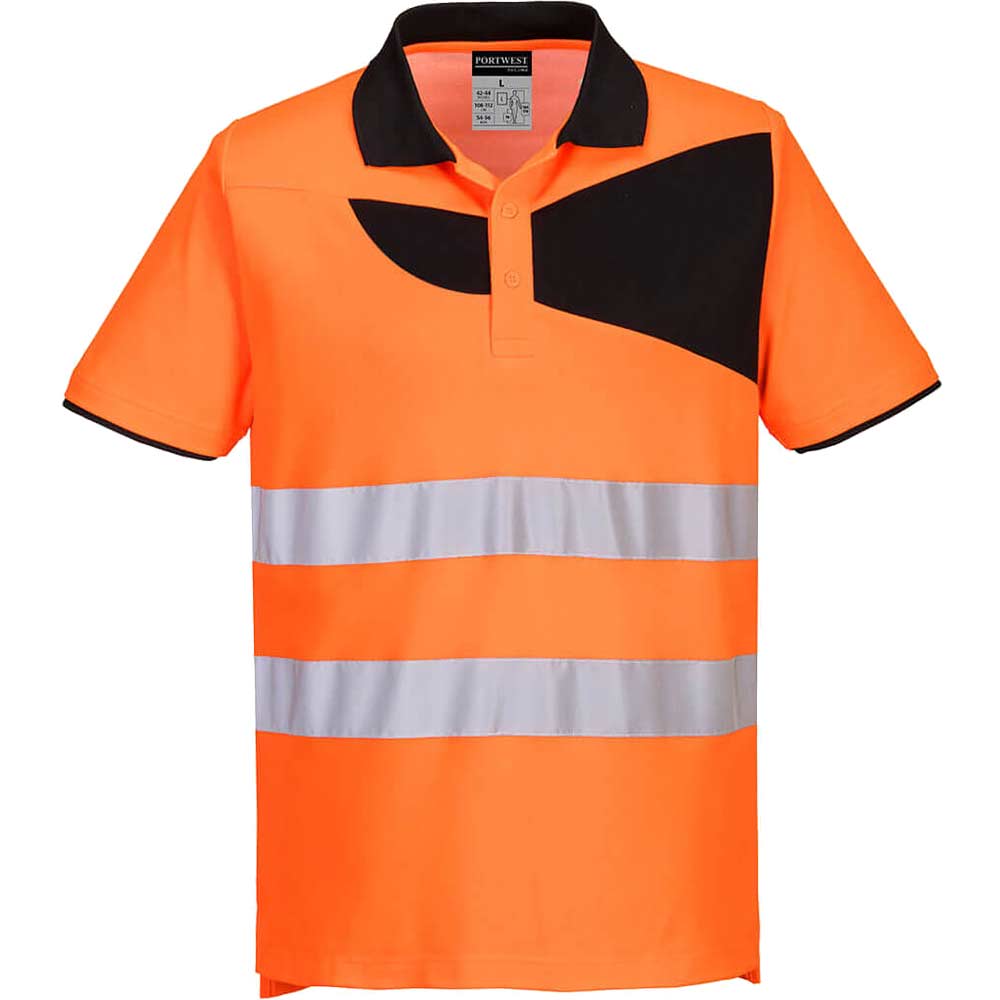 Portwest PW2 Cotton Comfort Hi Vis Polo Shirt Orange / Black 3XL