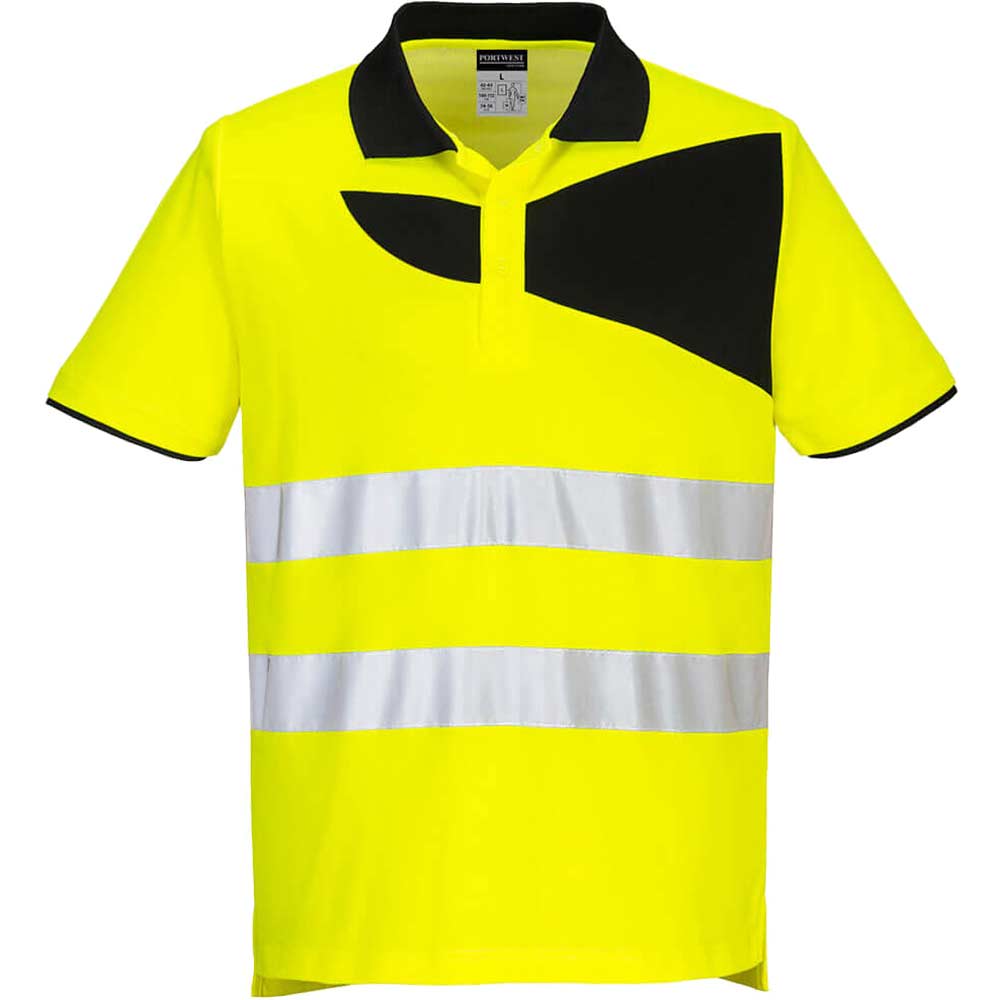 Portwest PW2 Cotton Comfort Hi Vis Polo Shirt Yellow / Black L