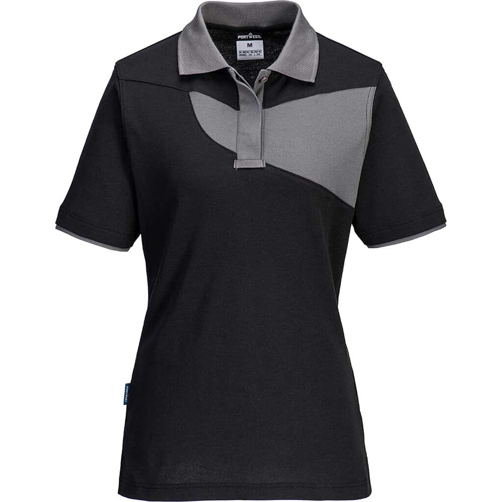 Portwest PW2 Womens Polo Shirt Black / Zoom Grey L