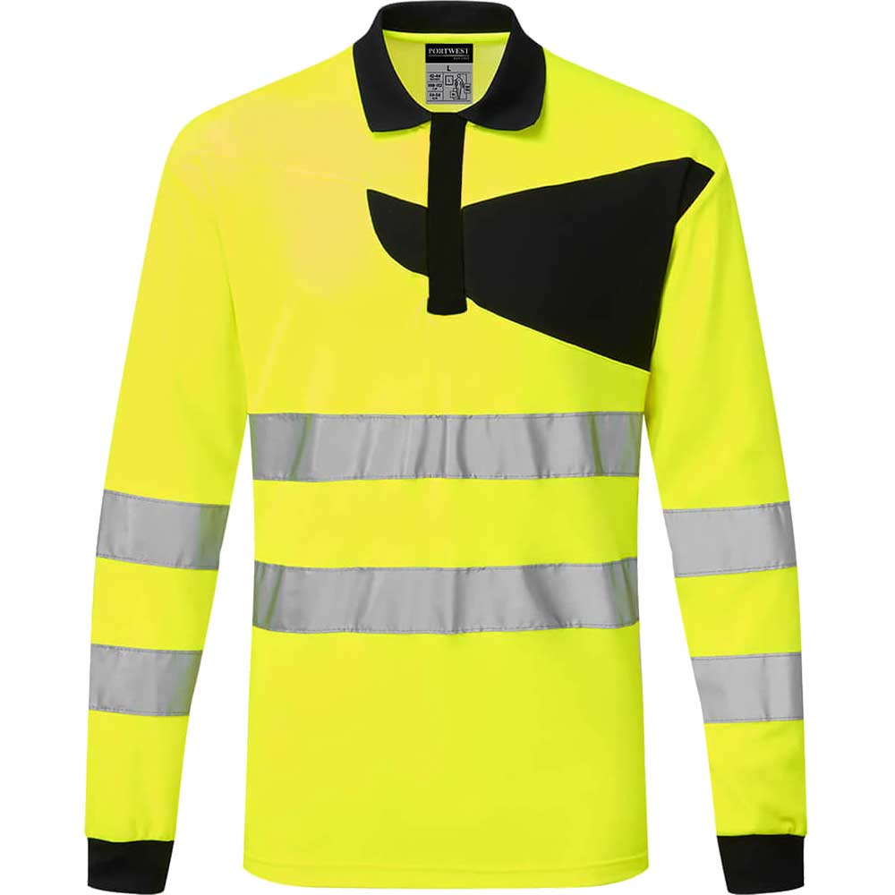 Portwest PW2 Hi Vis Long Sleeve Polo Shirt Yellow / Black 2XL