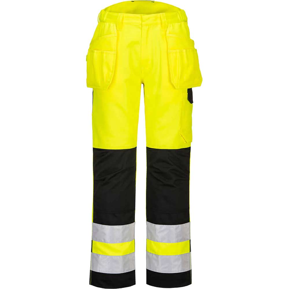 Portwest PW2 Hi Vis Holster Pocket Trousers Yellow / Black 33" 31