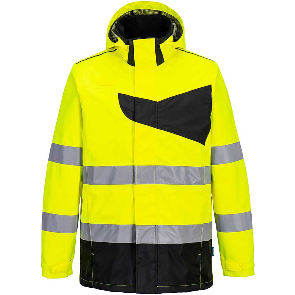 Portwest PW2 Hi Vis Waterproof Rain Jacket Yellow / Black 2XL