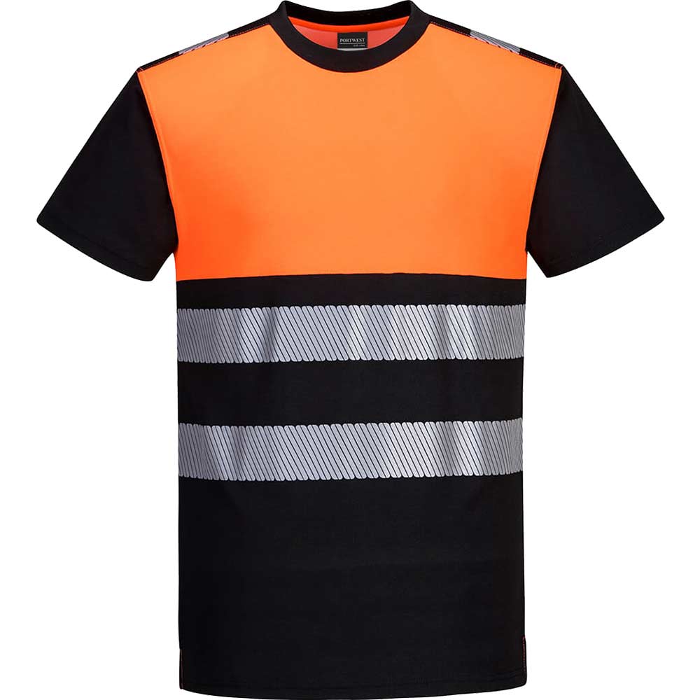 Portwest PW3 Hi Vis Cotton Comfort Class 1 Short Sleeve T Shirt Black / Orange XL