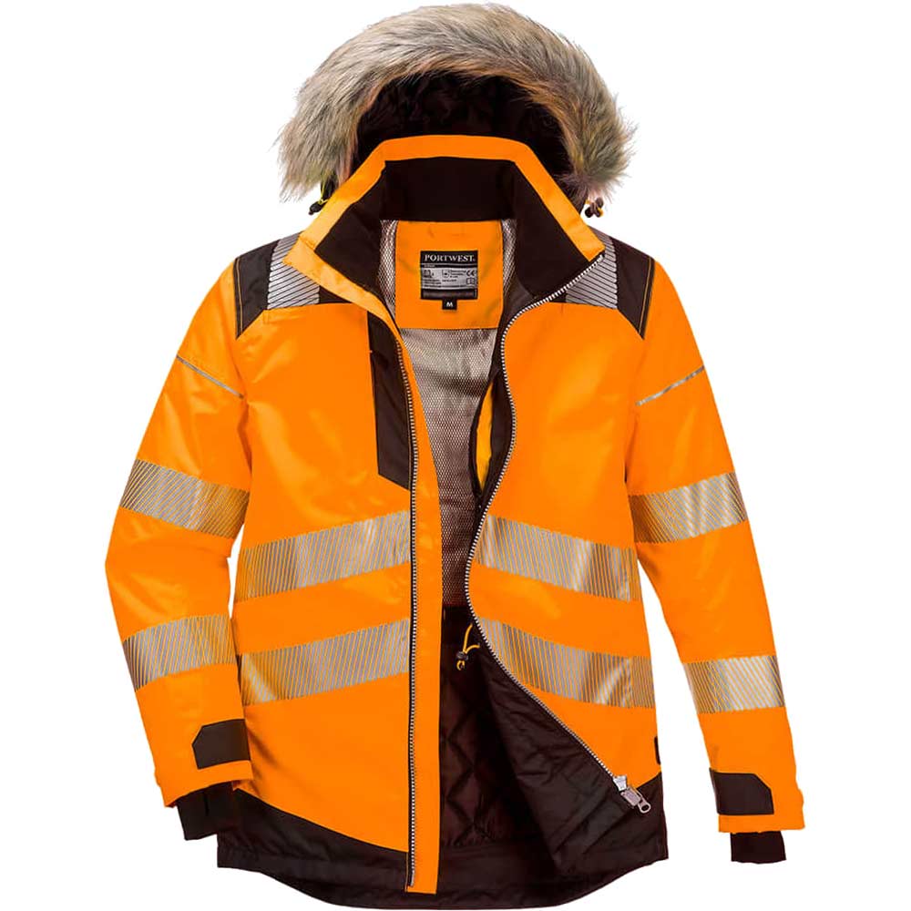 Image of Oxford Weave 300D Class 3 PW3 Hi Vis Winter Parka Jacket Orange / Black XL