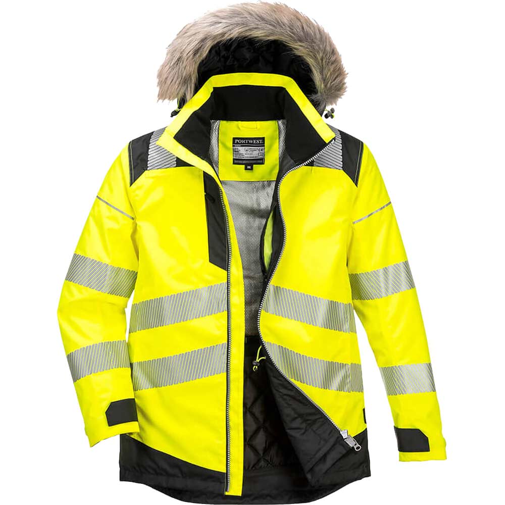 Oxford Weave 300D Class 3 PW3 Hi Vis Winter Parka Jacket Yellow / Black 5XL
