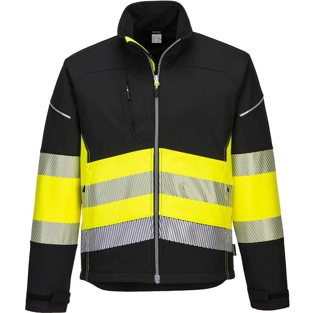 Portwest PW3 Mens Hi Vis Class 1 Softshell Jacket Black / Yellow XL