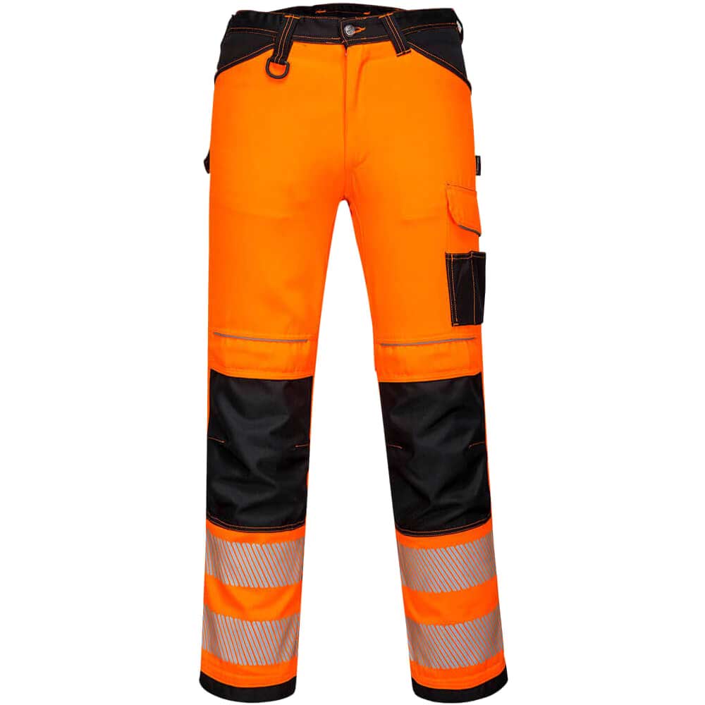 Image of Portwest PW3 Womens Hi Vis Stretch Work Trousers Orange / Black 26" 31"