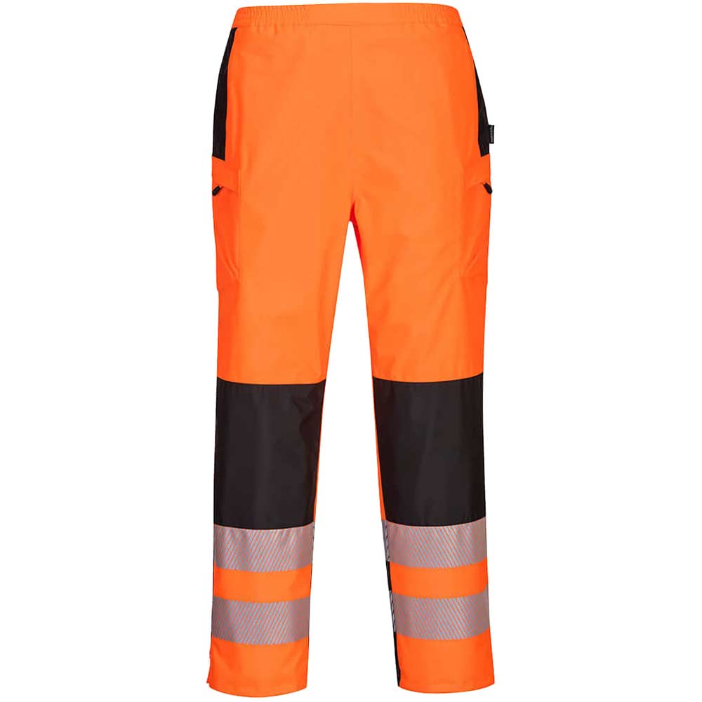 Image of Oxford Weave 300D Class 2 PW3 Hi Vis Womens Waterproof Rain Trousers Orange / Black 2XL 31"