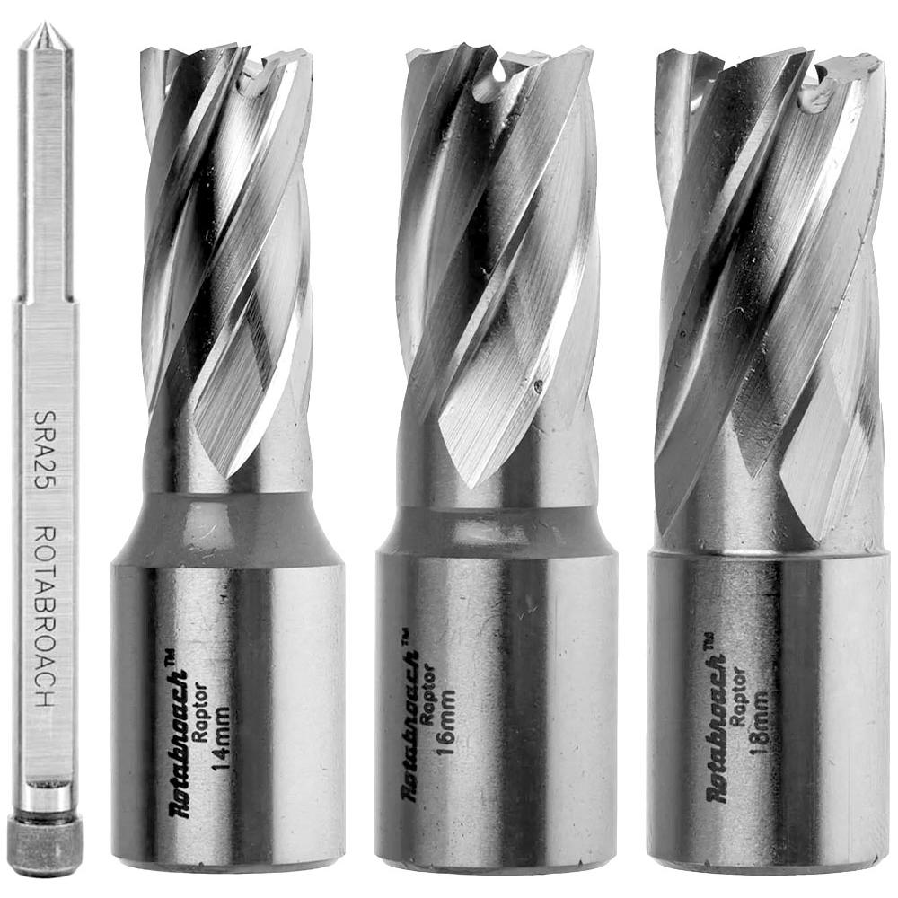 Rotabroach 3 Piece Raptor E Mag Drill Hole Cutter Set and Pilot