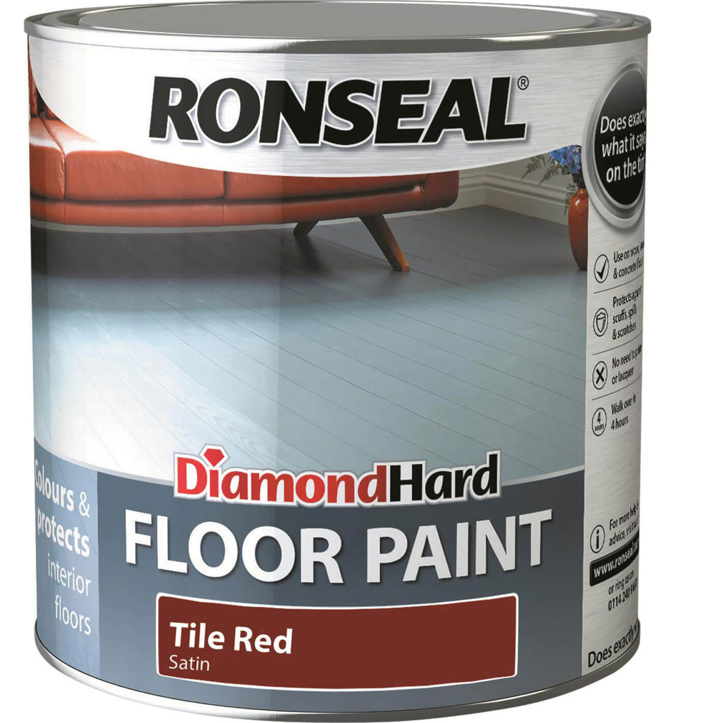 Image of Ronseal Diamond Hard Floor Paint Tile Red 2.5l